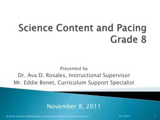Science Content and Pacing Grade 8