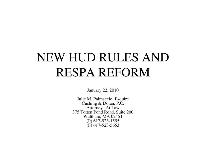 new hud rules and respa reform