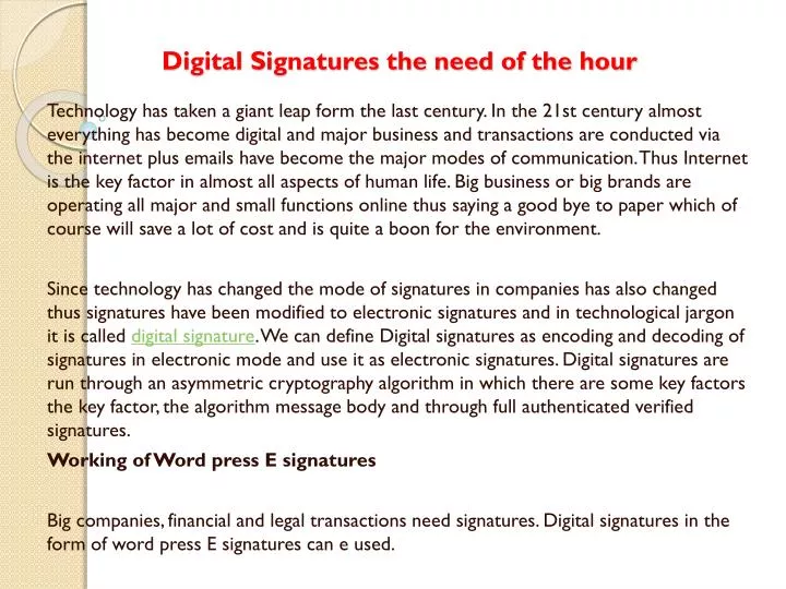 digital signatures the need of the hour