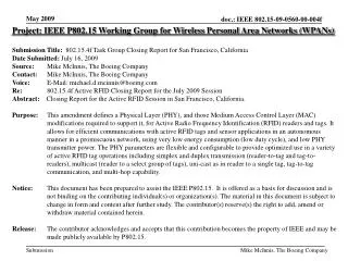 Project: IEEE P802.15 Working Group for Wireless Personal Area Networks (WPANs)