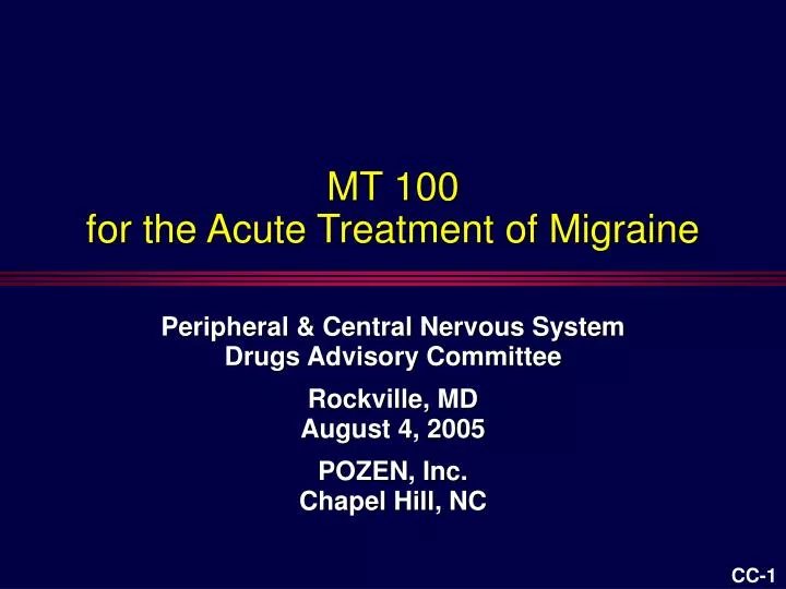 mt 100 for the acute treatment of migraine