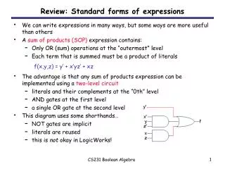 Review: Standard forms of expressions