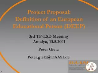 Project Proposal: Definition of an European Educational Person (DEEP)