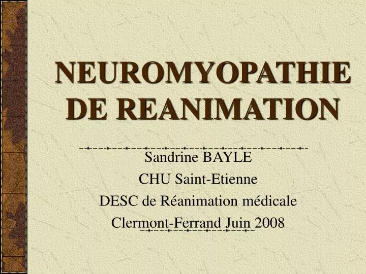 neuromyopathie de reanimation