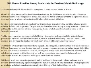 bill hionas provides strong leadership for precious metals b