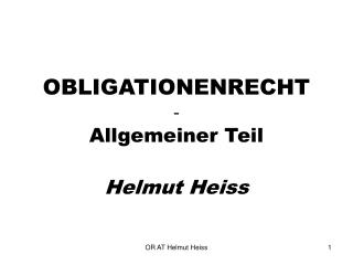OBLIGATIONENRECHT - Allgemeiner Teil