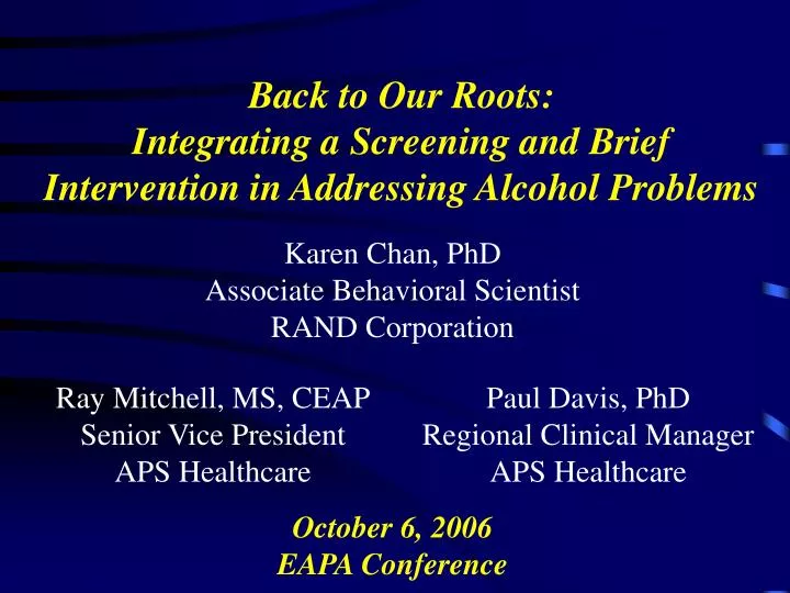 back to our roots integrating a screening and brief intervention in addressing alcohol problems