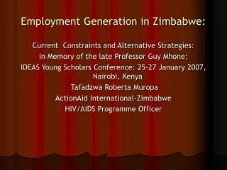 Employment Generation in Zimbabwe: