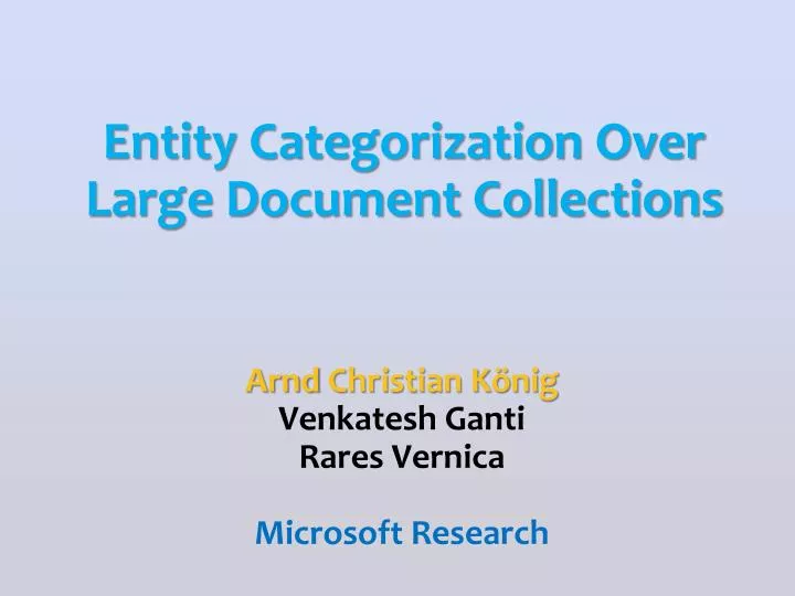 entity categorization over large document collections