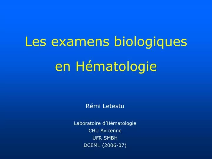 les examens biologiques en h matologie