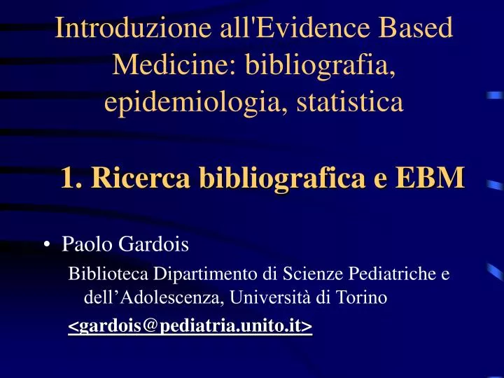 introduzione all evidence based medicine bibliografia epidemiologia statistica
