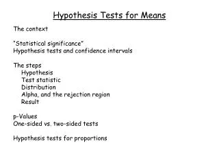 Hypothesis Tests for Means
