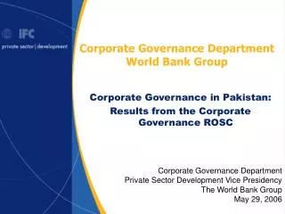 Corporate Governance Department World Bank Group