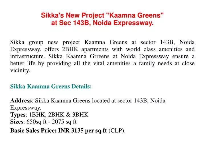 sikka s new project kaamna greens at sec 143b noida expressway