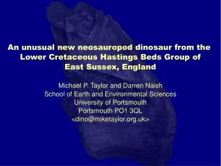 An unusual new neosauropod dinosaur from the Lower Cretaceous Hastings Beds Group of East Sussex, England Michael P. Ta