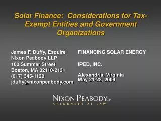 Solar Finance: Considerations for Tax-Exempt Entities and Government Organizations