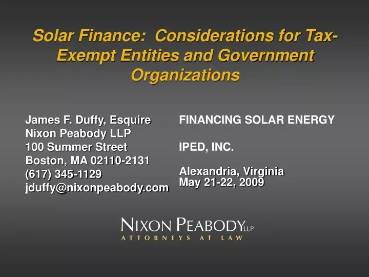 solar finance considerations for tax exempt entities and government organizations