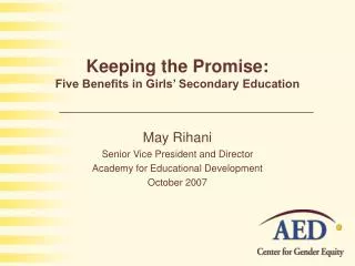 Keeping the Promise: Five Benefits in Girls’ Secondary Education