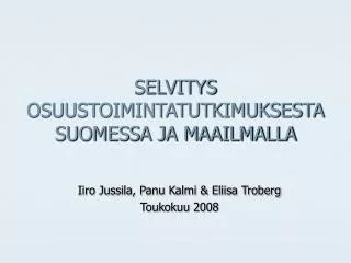selvitys osuustoimintatutkimuksesta suomessa ja maailmalla