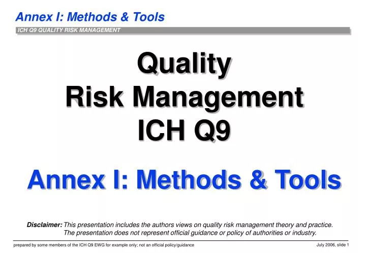 quality risk management ich q9 annex i methods tools