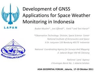 Development of GNSS Applications for Space Weather Monitoring in Indonesia