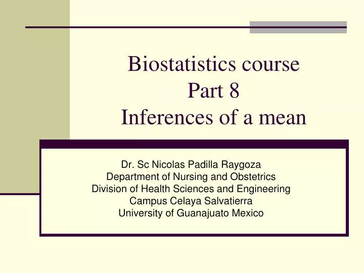 biostatistics course part 8 inferences of a mean