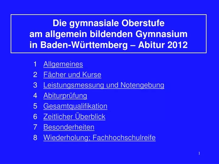 die gymnasiale oberstufe am allgemein bildenden gymnasium in baden w rttemberg abitur 2012