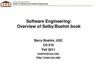 Software Engineering: Overview of Selby/Boehm book