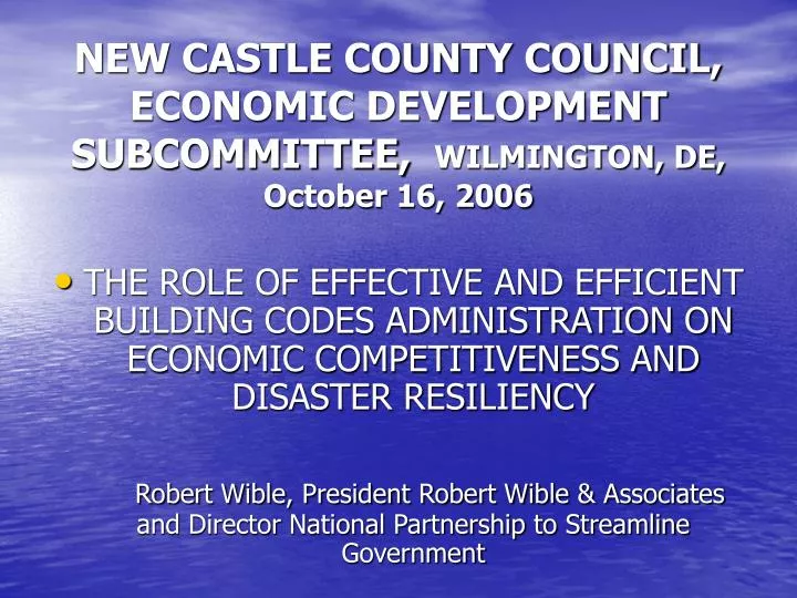 new castle county council economic development subcommittee wilmington de october 16 2006