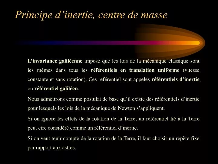 principe d inertie centre de masse