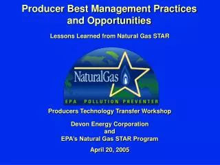 Producer Best Management Practices and Opportunities