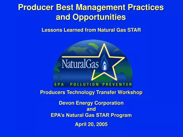 producer best management practices and opportunities