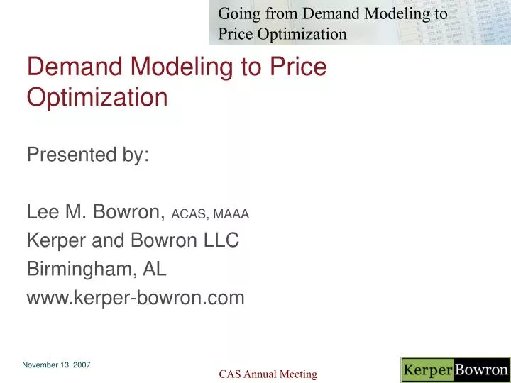 demand modeling to price optimization