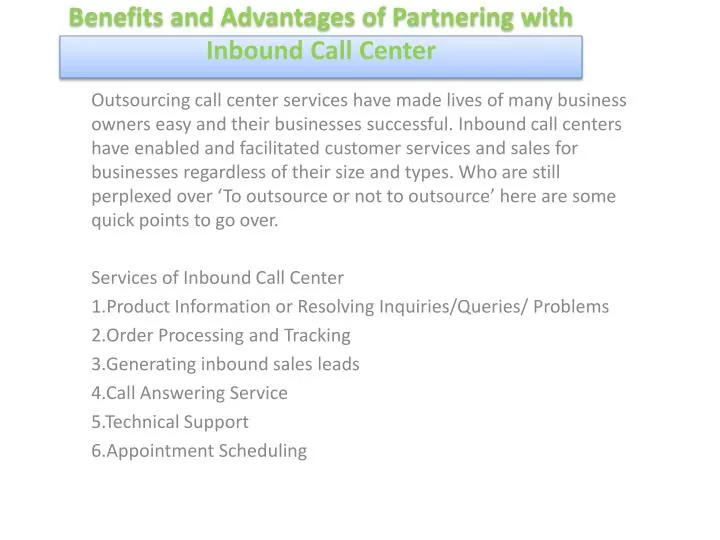 benefits and advantages of partnering with inbound call center
