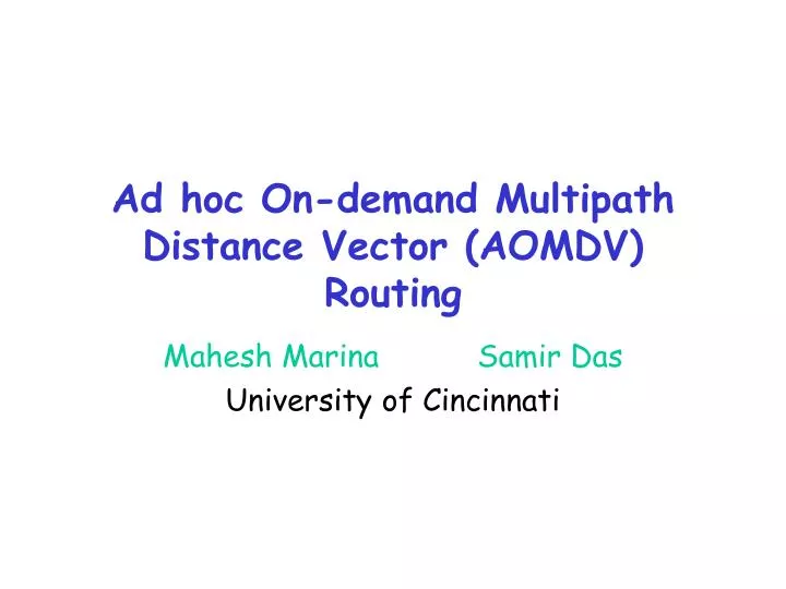 ad hoc on demand multipath distance vector aomdv routing