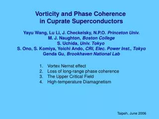 Vortex Nernst effect Loss of long-range phase coherence The Upper Critical Field High-temperature Diamagnetism