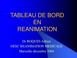 tableau de bord en reanimation