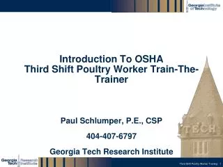 Introduction To OSHA Third Shift Poultry Worker Train-The-Trainer