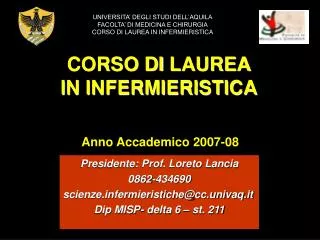CORSO DI LAUREA IN INFERMIERISTICA