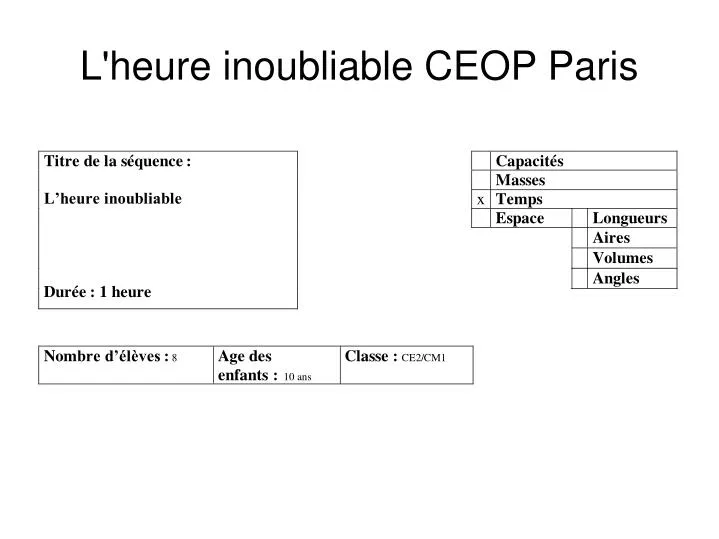 l heure inoubliable ceop paris