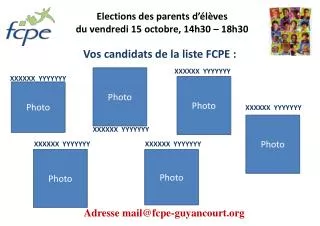 Elections des parents d’élèves du vendredi 15 octobre , 14h30 – 18h30