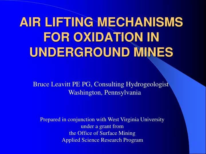 air lifting mechanisms for oxidation in underground mines