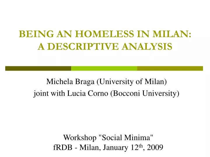 being an homeless in milan a descriptive analysis