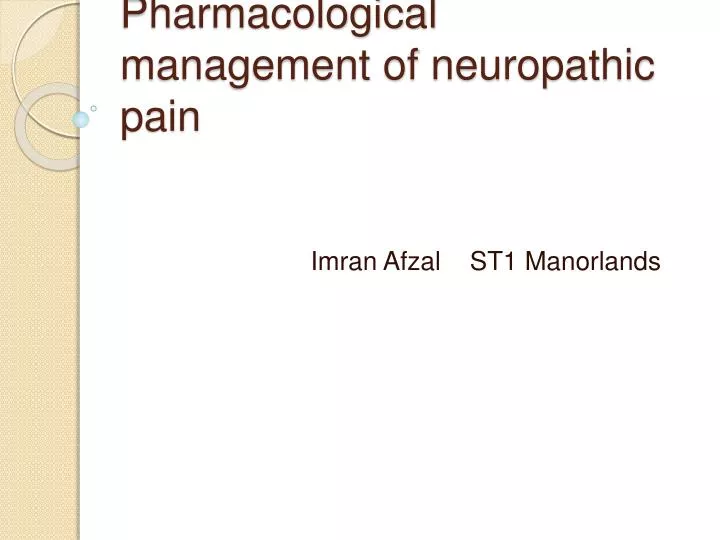 pharmacological management of neuropathic pain