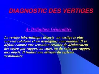 diagnostic des vertiges