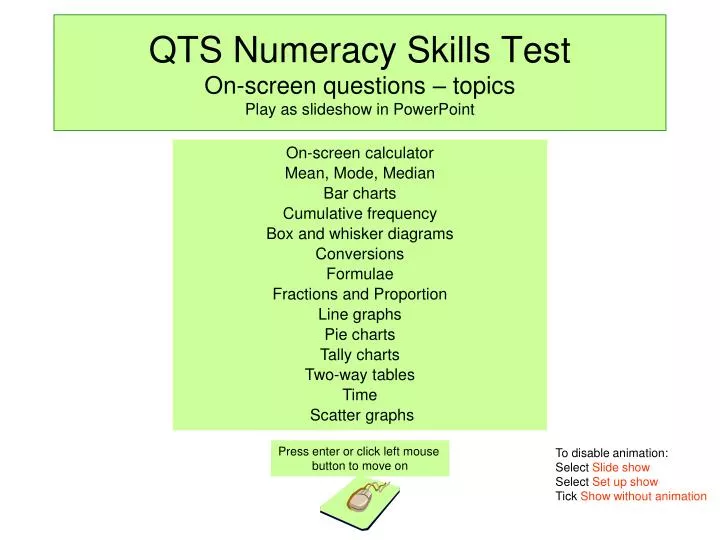 qts numeracy skills test on screen questions topics play as slideshow in powerpoint