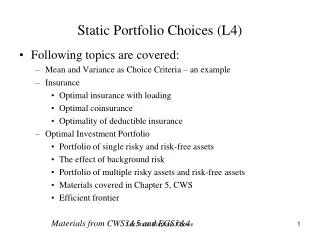 Static Portfolio Choices (L4)
