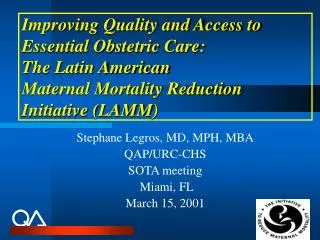 Improving Quality and Access to Essential Obstetric Care: The Latin American Maternal Mortality Reduction Initiative (L