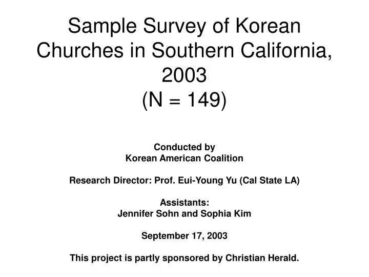 sample survey of korean churches in southern california 2003 n 149