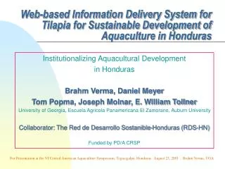 Web-based Information Delivery System for Tilapia for Sustainable Development of Aquaculture in Honduras